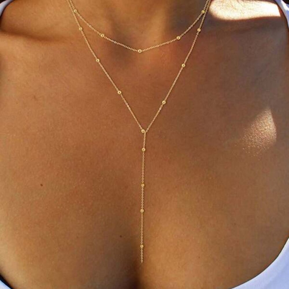 Cute Gold Filled Y-Shaped Double Layer Necklace